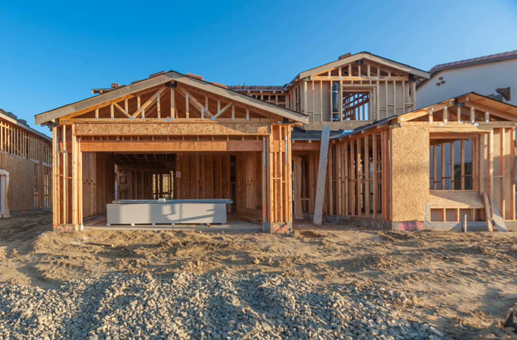 New Wood Houses Framing at Construction Site.